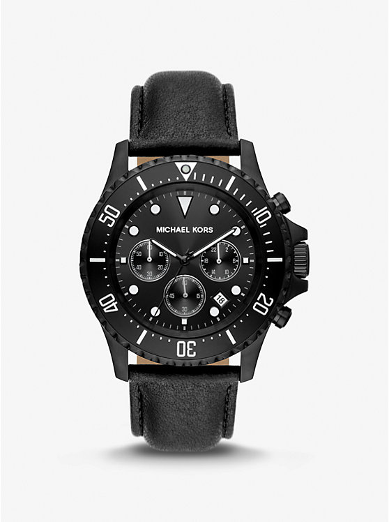 Oversized Everest Black-Tone and Leather Watch | Michael Kors MK9053
