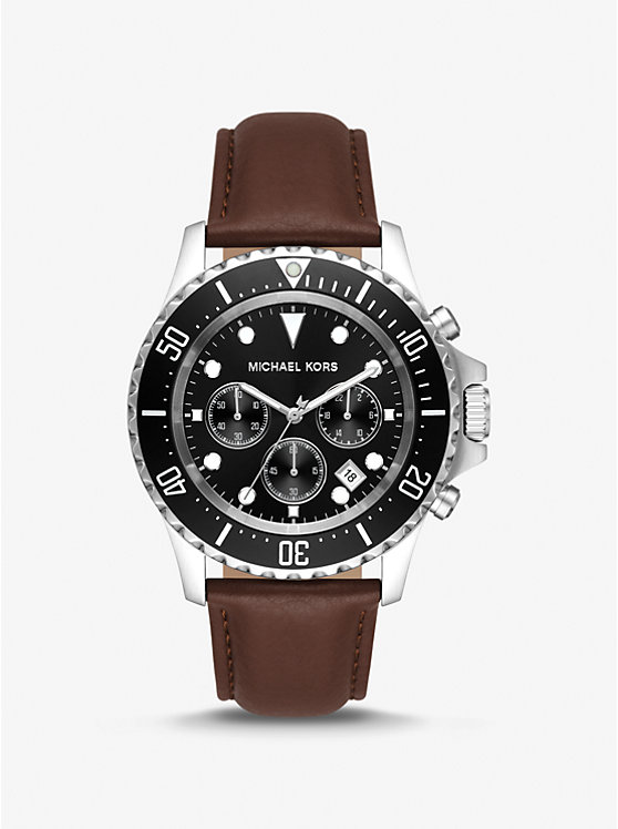 Oversized Everest Silver-Tone and Leather Watch | Michael Kors MK9054