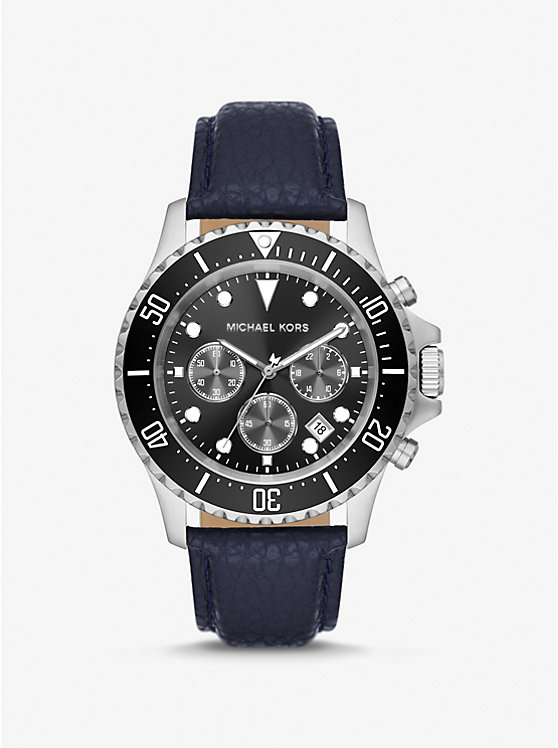 Oversized Everest Silver-Tone and Pebbled Leather Watch | Michael Kors MK9091