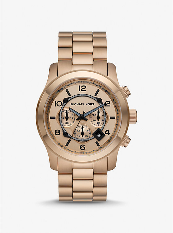 Oversized Runway Beige Gold-Tone Watch | Michael Kors MK9106