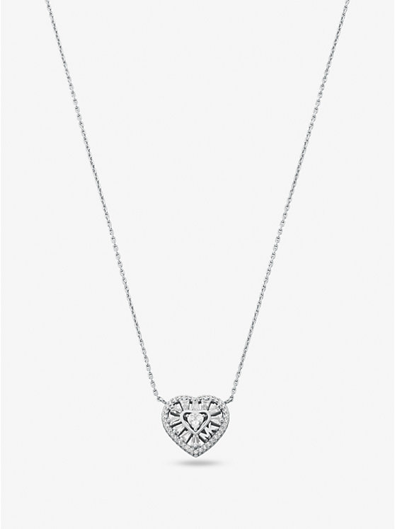 Precious Metal-Plated Sterling Silver Pavé Heart Necklace | Michael Kors MKC1689CZ