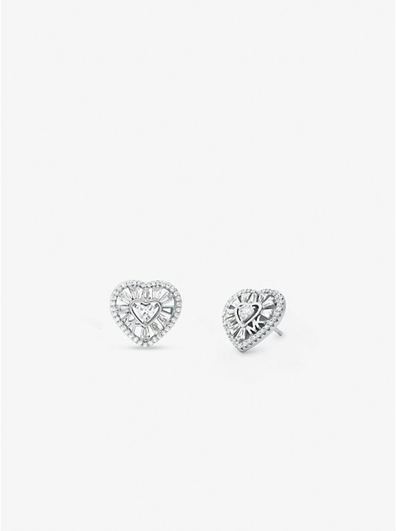 Precious Metal-Plated Sterling Silver Pavé Heart Stud Earrings | Michael Kors MKC1691CZ
