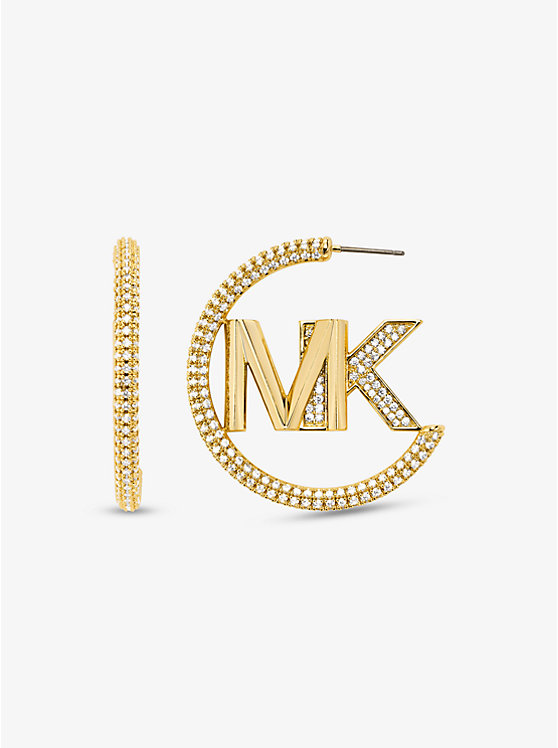 Precious Metal-Plated Brass Pavé Logo Hoop Earrings | Michael Kors MKJ7786