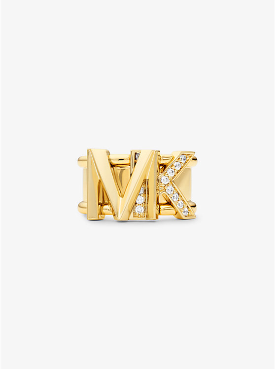 Precious Metal-Plated Brass Pavé Logo Ring | Michael Kors MKJ7836