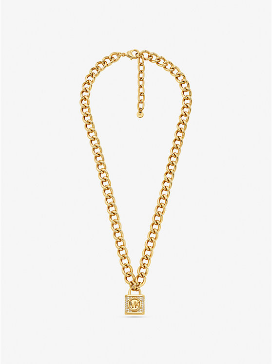 Precious Metal-Plated Brass Pavé Lock Necklace | Michael Kors MKJ8060