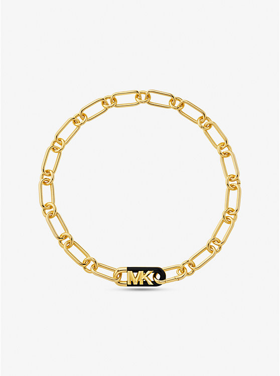 Precious Metal-Plated Brass and Acetate Empire Logo Chain Necklace | Michael Kors MKJ8273EM