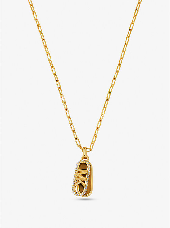 Precious Metal-Plated Brass and Acetate Pavé Empire Logo Necklace | Michael Kors MKJ8274MP