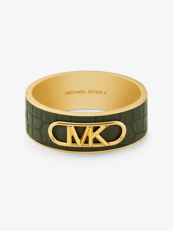 Precious Metal-Plated Brass and Crocodile Embossed Empire Logo Bangle | Michael Kors MKJ8275WC