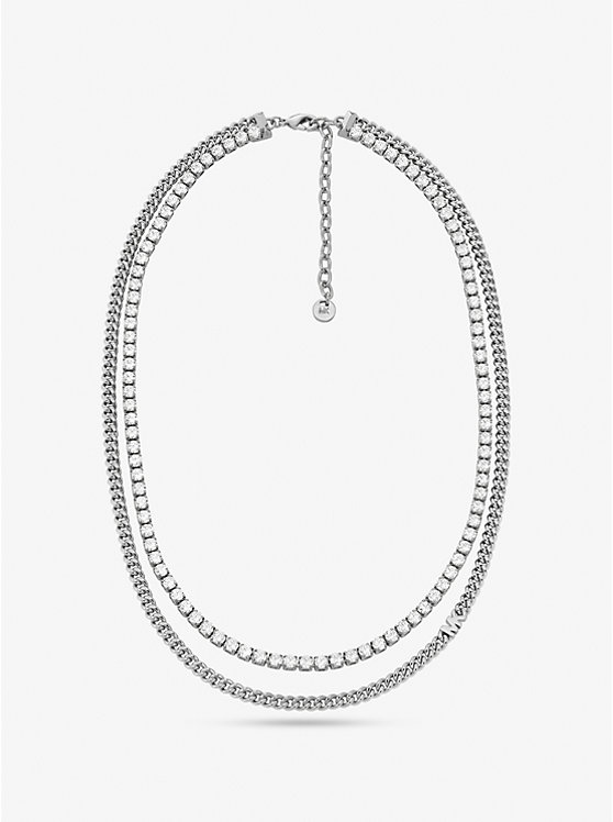 Precious Metal-Plated Brass Double Chain Tennis Necklace | Michael Kors MKJ8276CZ