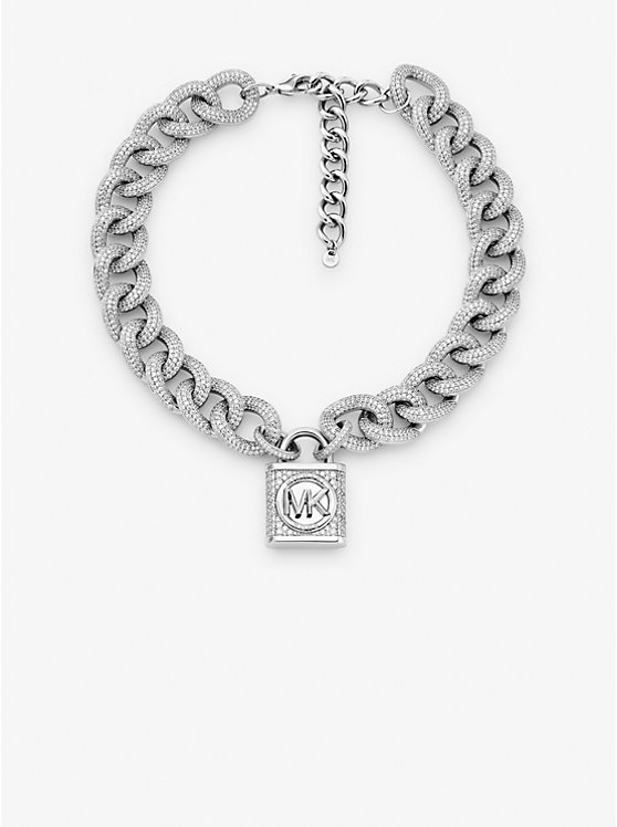 Precious Metal-Plated Brass Pavé Lock Curb Link Necklace | Michael Kors MKJ8299CZ