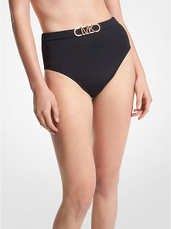 Stretch Nylon High-Waist Belted Bikini Bottom | Michael Kors MM1N025