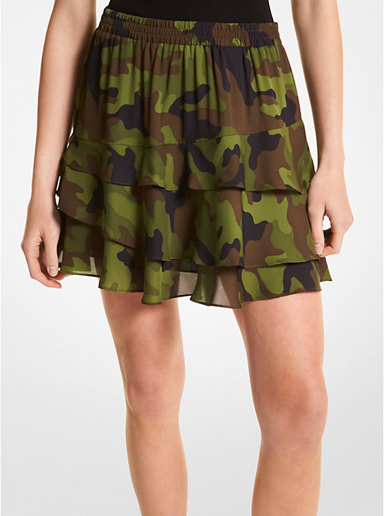 Camouflage Silk Georgette Ruffled Skirt | Michael Kors MS2703H5SZ