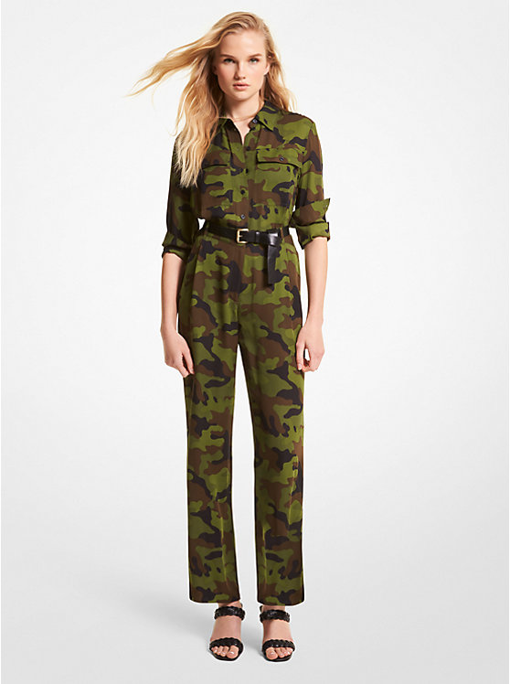 Camouflage Silk Georgette Jumpsuit | Michael Kors MS28KHJ5SZ
