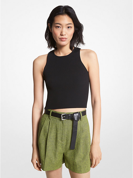 Ribbed Recycled Viscose Blend Cropped Tank Top | Michael Kors MS360MW33D