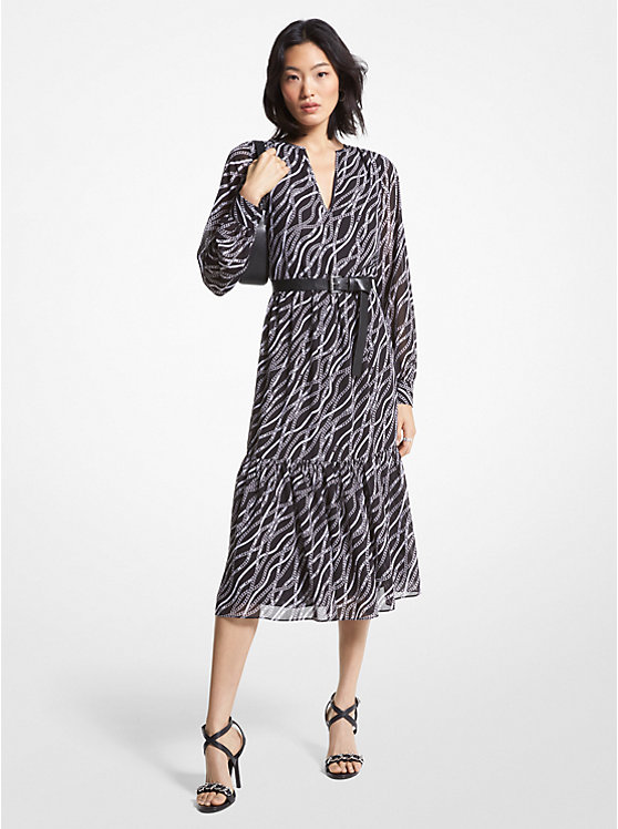 Status Print Georgette Midi Dress | Michael Kors MS3814D8EV