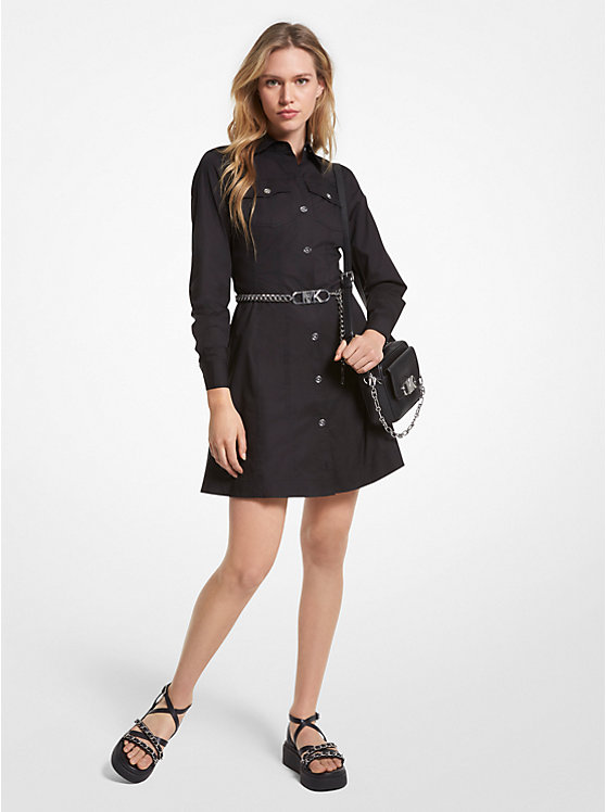 Organic Stretch Cotton Poplin Belted Shirtdress | Michael Kors MS381K2F4C