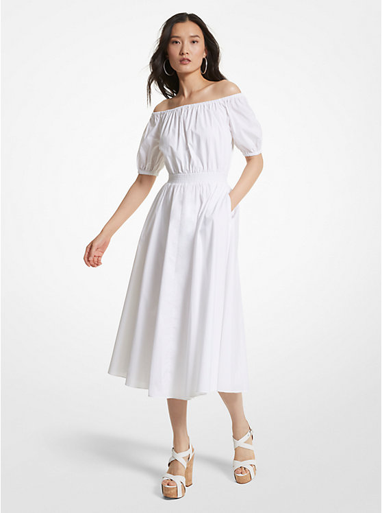 Stretch Organic Cotton Poplin Off-The-Shoulder Dress | Michael Kors MS381OZF4C
