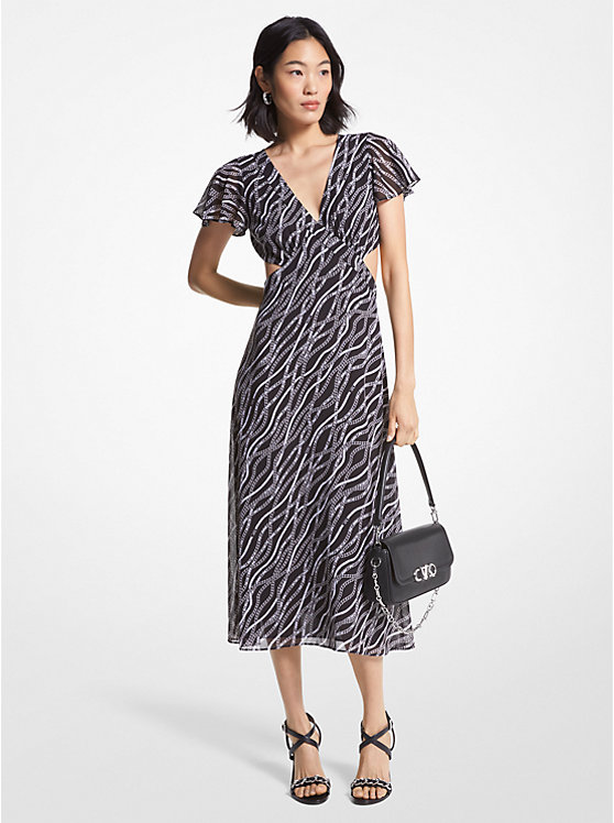 Status Print Georgette Cutout Dress | Michael Kors MS381P38EV