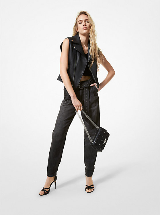 Pebbled Leather Moto Vest | Michael Kors MU1202CFAM